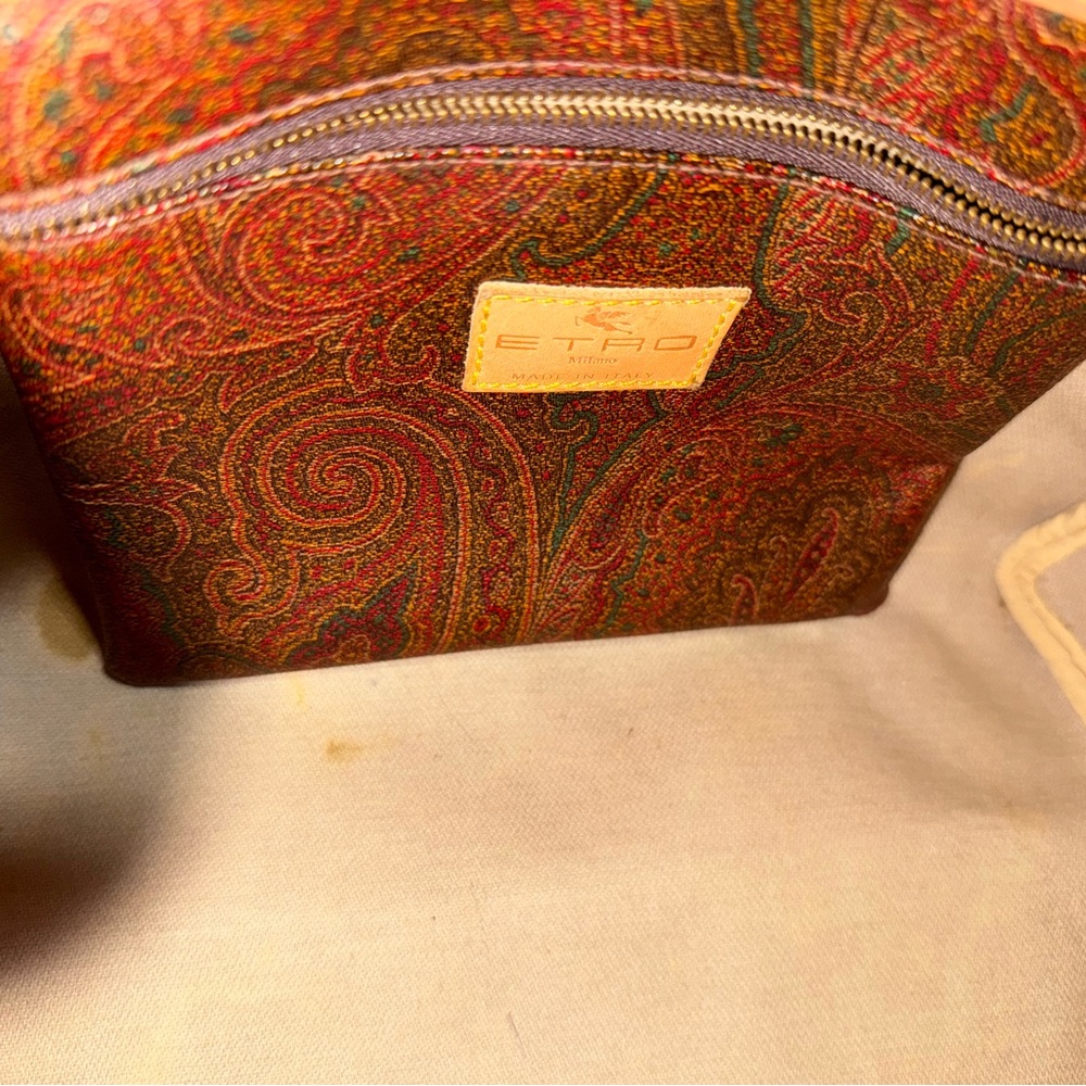 ETRO Milano Paisley Boston Bag Brown Leather Speedy Satchel Made in Italy - Picture 6 of 10